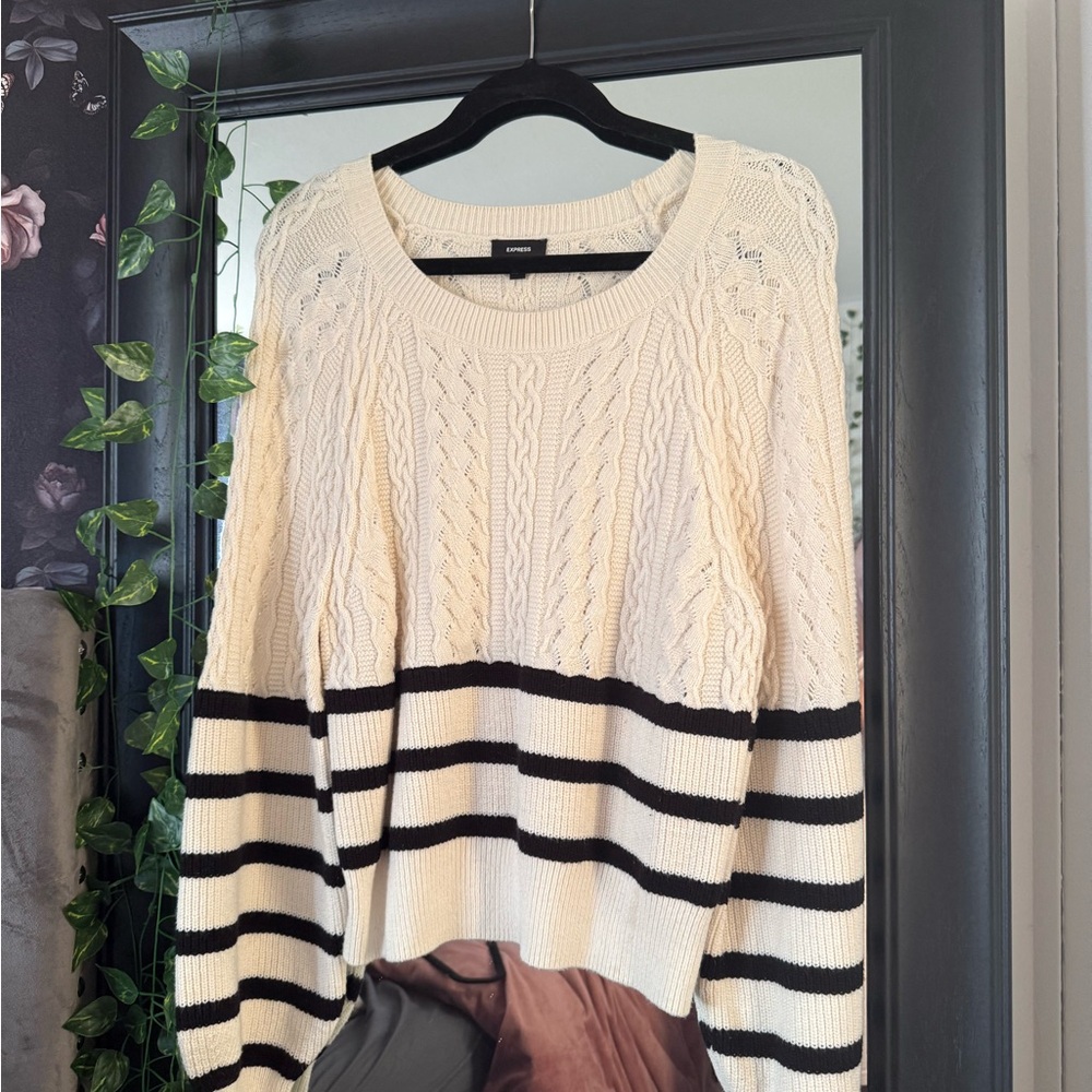 Express Cable Knit Sweater with Black Stripes